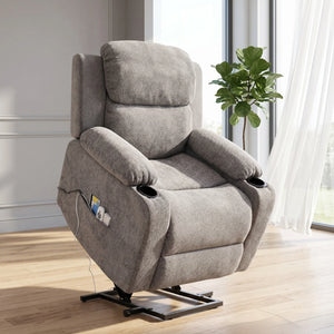 Oversized Power Lift Recliner Chair with Heat & Massage, Electric Stand Assist Recliner with Cup Holders & Side Pockets
