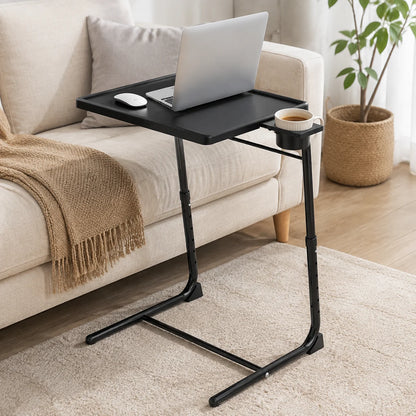 Adjustable Folding TV Tray Table – 6 Height Levels, 3 Tilt Angles, Portable Laptop & Dinner Table with Cup Holder