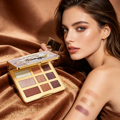 9-Color Orange & Brown Eyeshadow Palette, Matte & Shimmer, Highly Pigmented, Long-Lasting Eye Makeup