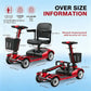 4-Wheel Foldable Mobility Scooter for Adults, Detachable Battery, Adjustable Seat, Anti-Tip Wheels, Puncture-Proof Solid Tires, Red