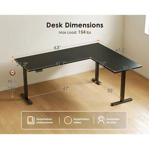 63-Inch Reversible L-Shaped Electric Standing Desk, Height Adjustable Sit-Stand Computer Desk for Home Office