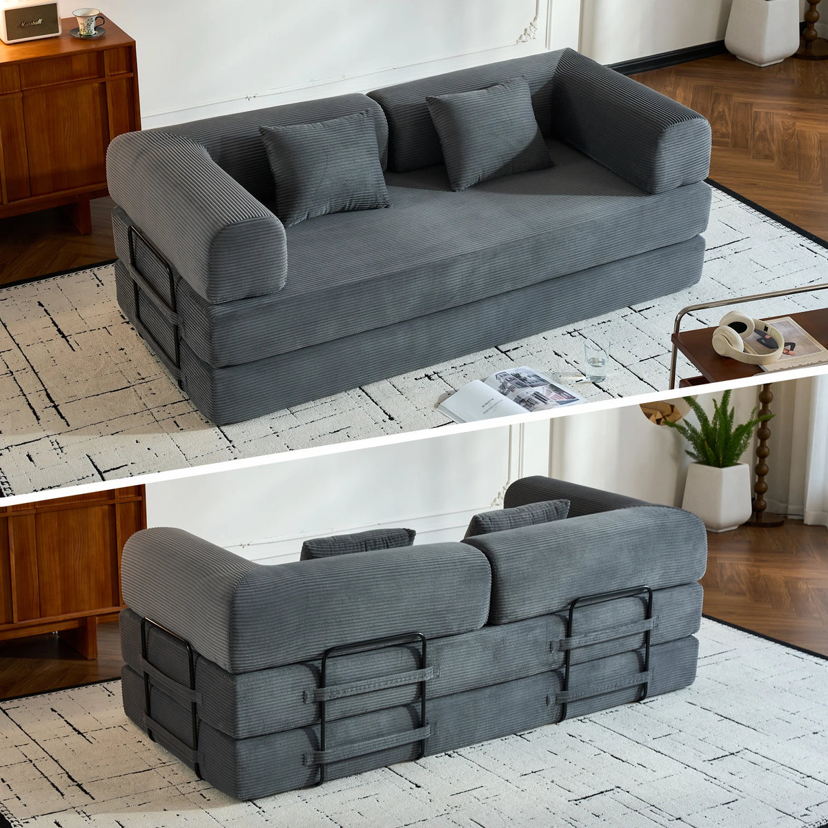 79-Inch Folding Convertible Sofa Bed – Oversized Corduroy Boneless Futon Loveseat & Floor Couch for Small Spaces