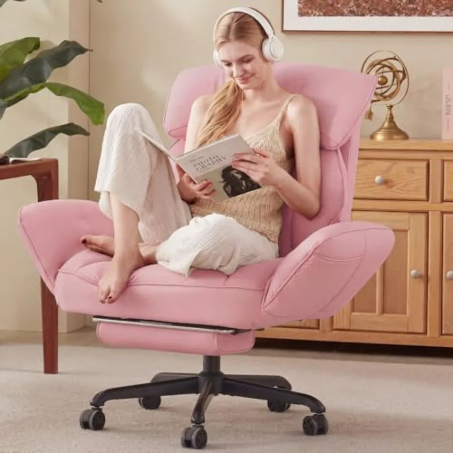 Cross-Legged Office Chair with Footrest – Fabric Reclining Desk Chair with Pivoting Armrests for Home Office