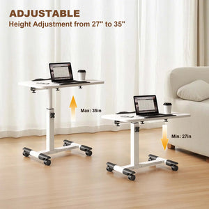 Height Adjustable Overbed Table with Wheels, Foldable Rolling Side Table & Portable Laptop Standing Desk for Home Office