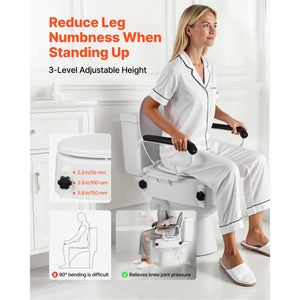 Raised Toilet Seat with Arms – 3-Level Height Adjustable Toilet Riser with Padded Handles, 300 lb Capacity