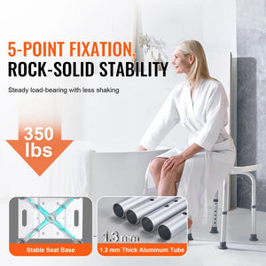 Adjustable Shower Chair for Seniors – Height Adjustable Bath Stool with Built-In Handles, Non-Slip Feet, 350 lb Capacity
