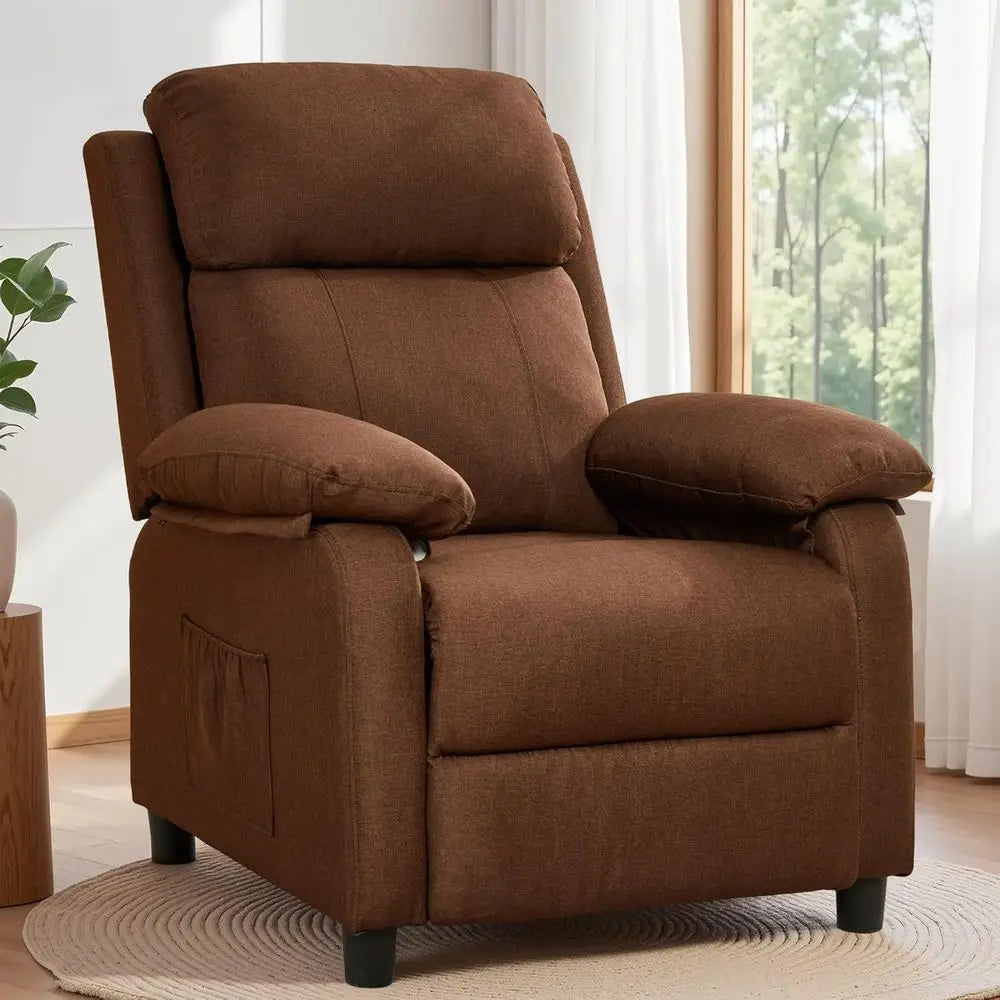 Padded Deep Seat Recliner Chair – Compact Reading Lounge Chair with Side Pockets for Living Room & Small Spaces