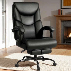 400 lb Big & Tall Reclining Office Chair with Footrest – High Back PU Leather Desk Chair with Lumbar Support & Spring Cushion