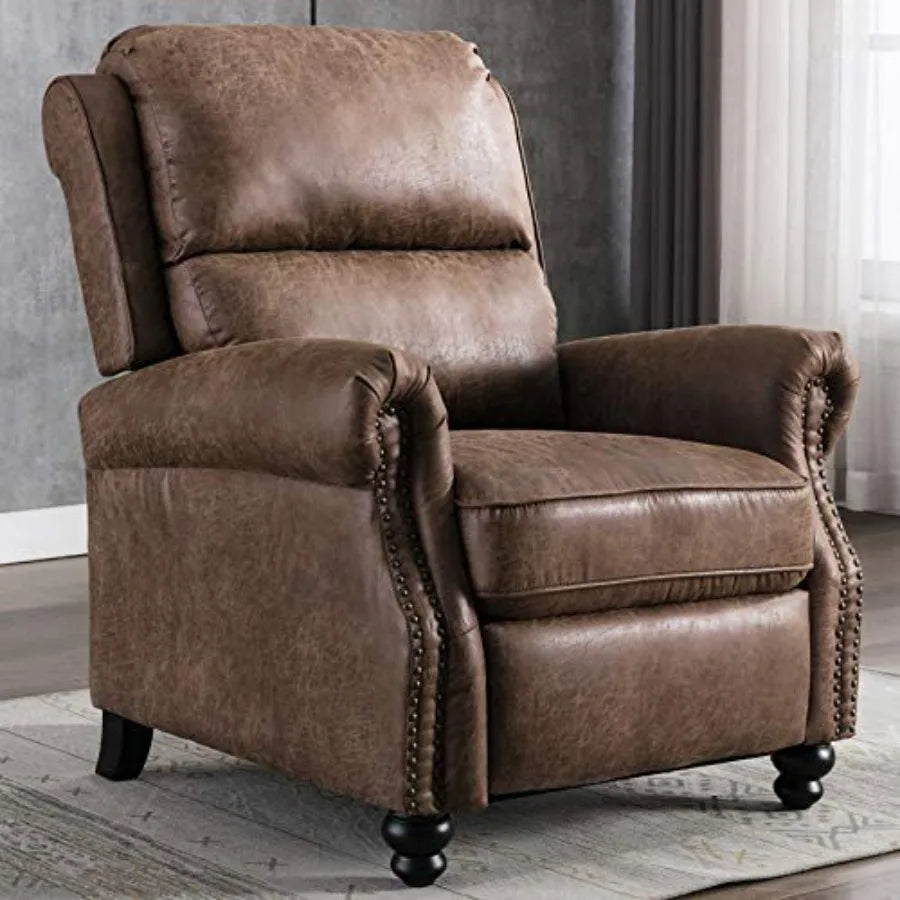 Faux Leather Pushback Recliner Chair with Rivet Accents, Upholstered Armchair for Living Room