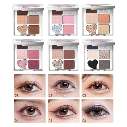 6-Color Eyeshadow Palette, Matte Shimmer & Glitter, Nude Pink Brown & Smoky Black, Highly Pigmented Pressed Powder