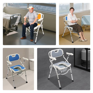 Height Adjustable Shower & Bedside Commode Chair with Armrests & Backrest – Portable Toilet Seat for Seniors