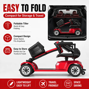 4-Wheel Electric Mobility Scooter for Adults, 250W Motor, 24V Battery, 12-Mile Range, 418 lb Capacity, Foldable with Basket