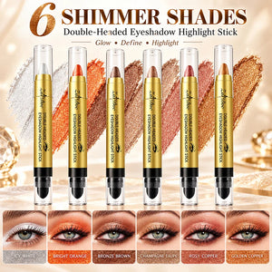 Dual-Ended Eyeshadow & Highlighter Stick, Waterproof Long-Lasting Cream Shimmer, 6 Color Options