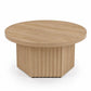 31.5" Round Fluted Drum Coffee Table, Modern Wood Pedestal Center Table for Living Room & Small Spaces