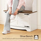 Hall Tree with Bench, Coat Rack & Shoe Cabinet, Entryway Storage Bench with Flip Drawers, Shoe Organizer, White & Walnut