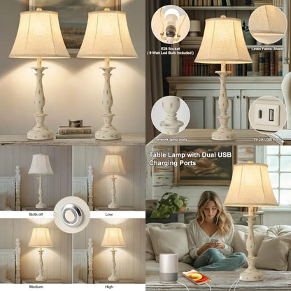 28.5-Inch Rustic Farmhouse Table Lamps, Set of 2, for Living Room and Bedroom