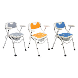 Height Adjustable Shower & Bedside Commode Chair with Armrests & Backrest – Portable Toilet Seat for Seniors