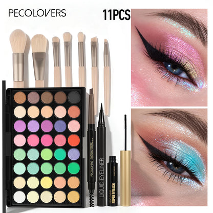 11-Piece Eye & Brow Makeup Set, 40-Color Matte & Shimmer Eyeshadow Palette, Eyebrow Pencil, Liquid Eyeliner, Mascara & Brushes