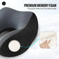 Memory Foam Travel Neck Pillow with Hood, 360° Head Support for Airplane & Long Flights, Eye Mask, Earplugs & Storage Bag