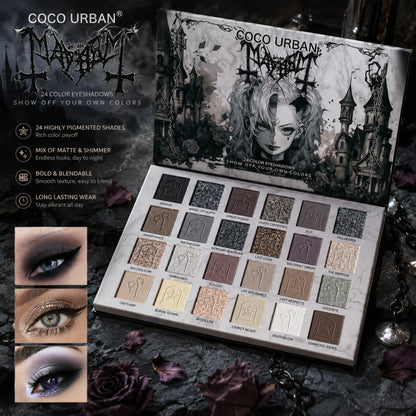 24-Color Dark Elf Eyeshadow Palette, Gothic Vampire Style, Highly Pigmented Shimmer & Glitter Eye Makeup