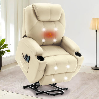 Power Lift Recliner Chair with Massage & Heat, PU Leather Electric Stand Assist Recliner for Living Room & Bedroom
