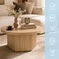 31.5" Round Fluted Drum Coffee Table, Modern Wood Pedestal Center Table for Living Room & Small Spaces
