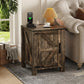 18" Rustic Farmhouse Nightstand with Charging Station – Barn Door Bedside Table with Adjustable Shelf & Storage