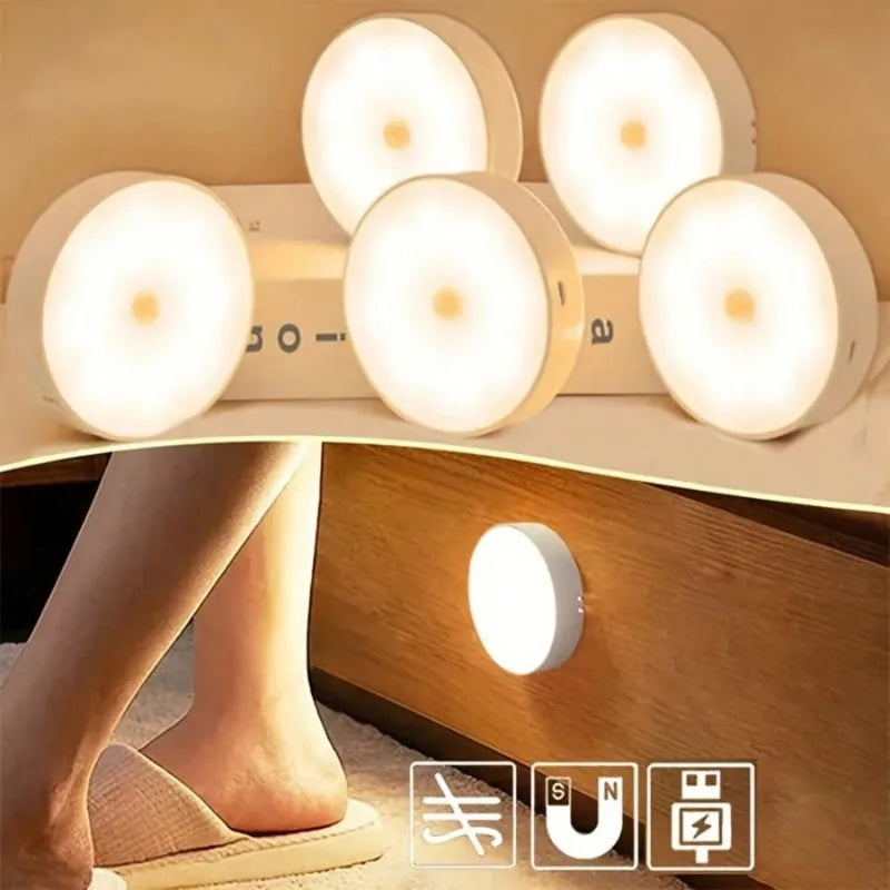 5-Pack 8-LED Motion Sensor Night Lights, USB Rechargeable Magnetic Wall Lights for Stairs, Closets, Bedroom & Cabinets