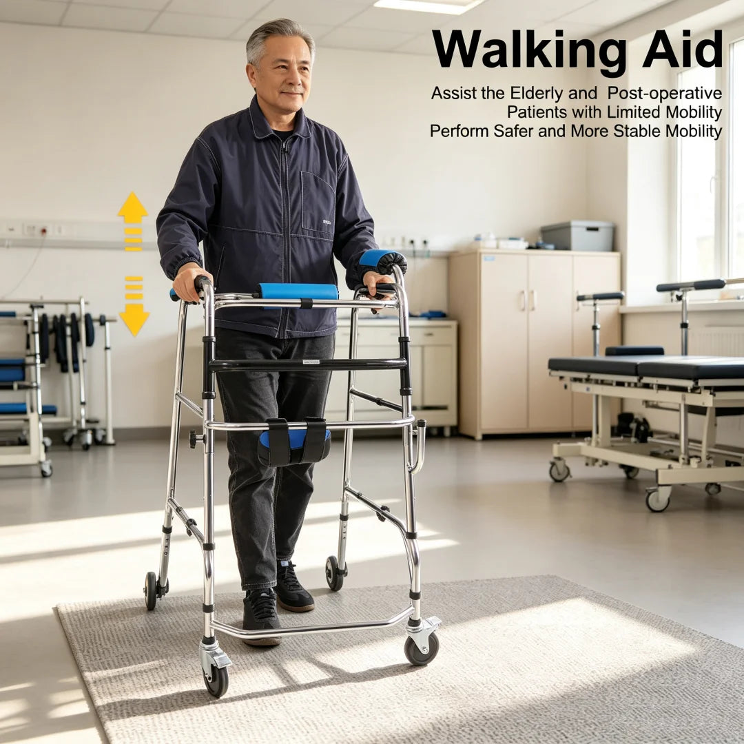 8-Wheel Rollator Walker with 6 Locking Brakes – Adjustable Standing Support Walker, 220 lbs Capacity
