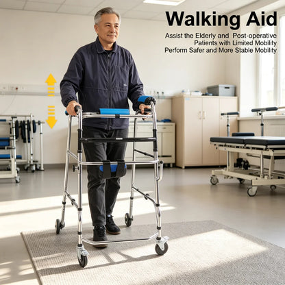 8-Wheel Rollator Walker with 6 Locking Brakes – Adjustable Standing Support Walker, 220 lbs Capacity
