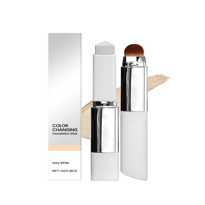 2-in-1 Color-Changing Foundation & Concealer Stick with Makeup Brush, Full Coverage Waterproof Formula