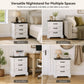 Farmhouse Nightstand with Charging Station, 3-Drawer Bedside Table with 2 AC Outlets & 2 USB Ports, White Storage Cabinet
