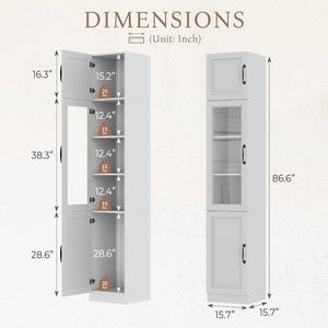 86-Inch Tall Bathroom Storage Cabinet with Glass Door & 5-Tier Shelves, Slim Freestanding Organizer for Small Spaces