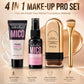 4-in-1 Base Makeup Set, Hydrating Primer Gel, Setting Spray, Full Coverage Foundation Stick & Brush, Matte Finish