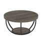 31.7" Round 2-Tier Coffee Table with Storage Shelf, Industrial Wood Center Table for Living Room