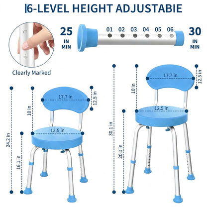 60° Swivel Shower Chair for Seniors – Height Adjustable Bath Seat with Backrest, Non-Slip Feet, 330 lb Capacity