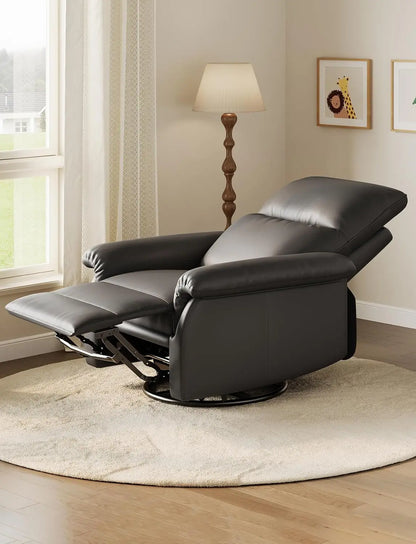 360° Swivel Rocker Recliner Chair – PU Leather Glider Nursery Chair with Deep Seat & Padded Armrests for Living Room