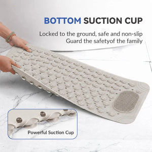Non-Slip Bathtub & Shower Mat 27.5x15.7 Inch, Beige Foot Scrubber Bath Mat with Suction Cups & Drain Holes, Machine Washable