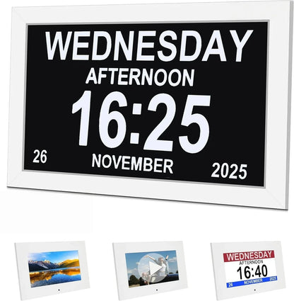 10.1-Inch Large Display Digital Calendar Alarm Clock with Date, Day, Multiple Alarms & Auto DST for Seniors