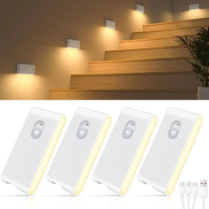 Rechargeable Motion Sensor Stair Night Lights, Warm White, 4-Pack