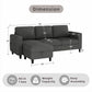 3-Seat L-Shaped Sectional Sofa with Storage Ottoman – Convertible Linen Upholstered Couch for Living Room, Dark Grey