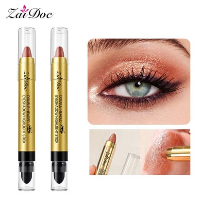 Dual-Ended Eyeshadow & Highlighter Stick, Waterproof Long-Lasting Cream Shimmer, 6 Color Options