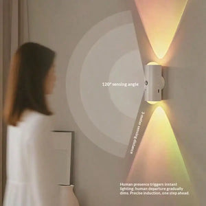 2 Pack Rechargeable LED Motion Sensor Night Lights, RGB Gradient Dimmable Wall Lamps with Remote Control