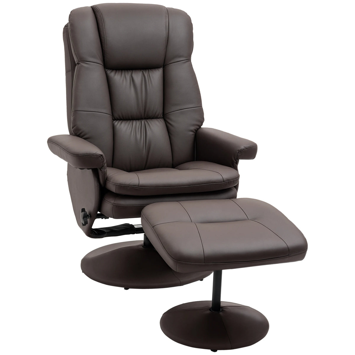 PU Leather Swivel Recliner Chair with Ottoman, Upholstered Reclining Lounge Chair with Footrest & Wrapped Base – Brown