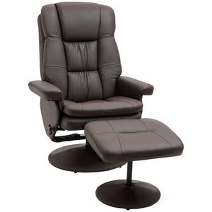 PU Leather Swivel Recliner Chair with Ottoman, Upholstered Reclining Lounge Chair with Footrest & Wrapped Base – Brown