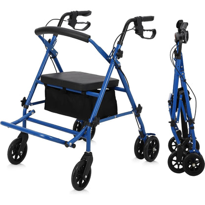All-Terrain Rollator Walker with Seat – Foldable Aluminum Walker with Backrest & Adjustable Height