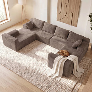139-Inch U-Shaped Corduroy Sectional Sofa – Extra Large Deep Seat Cloud Couch, Modern Upholstered No-Assembly Living Room Sofa