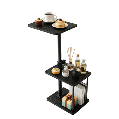 Adjustable Swivel C-Shaped Side Table with Storage Shelf for Recliner, Sofa & Bed, Black