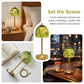 Vintage Glass Table Lamp with Green Pleated Shade, Gold-Tone Finish, Rechargeable LED, 3 Light Modes and Touch Control