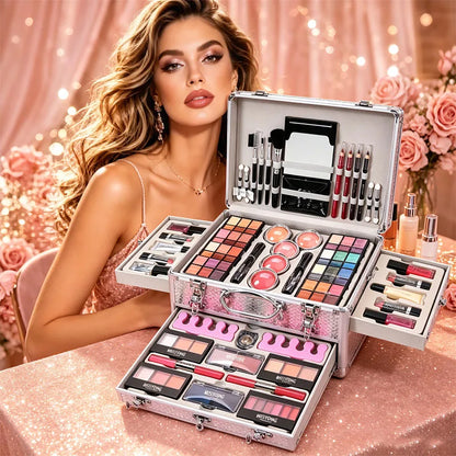 All-in-One Makeup Gift Set with Mirror, Makeup Tools, Lipstick, Eyeshadow & Blush, Portable Gift Box